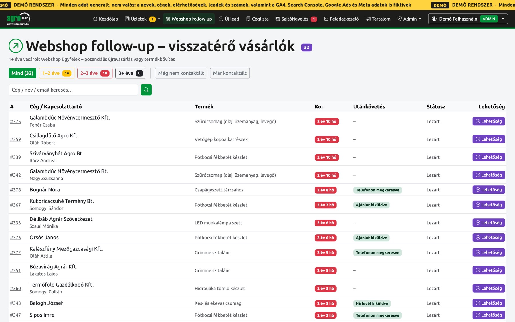 Webshop follow-up lista
